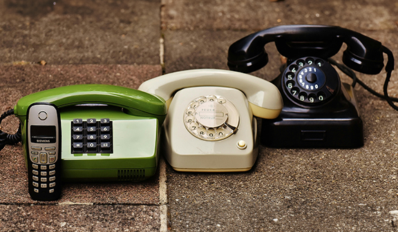 A line of four types of phones