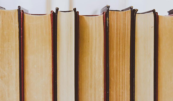 The front face of a stack of books